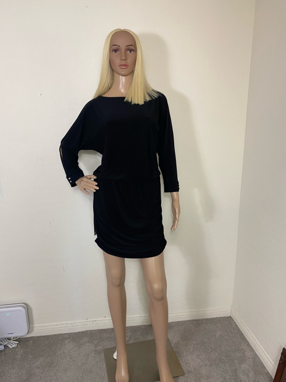 White House Black Market Black Asymmetrical Long-Sleeve Mini Dress